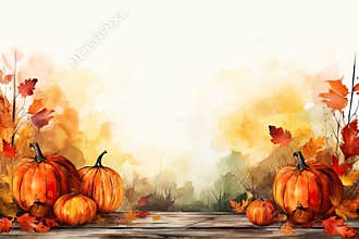 Watercolor Autumn Thanksgiving background Happy Thanksgiving day