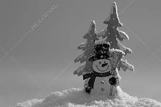 Christmas images Santa-Claus father Christmas and snowman decorations in fake snow
