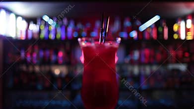 Ready-made drinks are on the bar ready to be consumed.