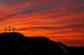 Easter sky with crosses - sunrise, sunset