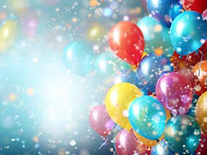 multicolor glossy balloons background,ribbon flakes, AIgenerated