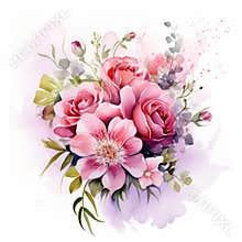 Watercolor bouquet of flowers for the design of cards