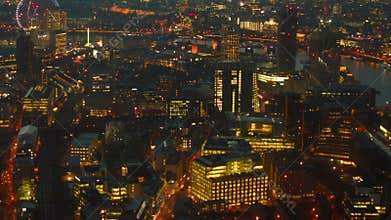 Aerial shot of West and central London taken from the tallest building in Europe during late evening