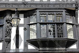 Bay window in Tudor building. Chester. England