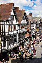 Tudor buildings in Eastgate street. Chester. England