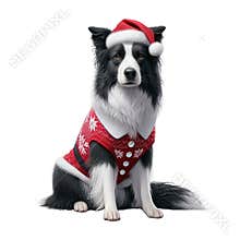 A beautiful Border Collie with Christmas clothes on white background with png file with transparent background attached