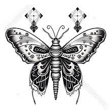 Beautiful butterfly tribal tattoo with intricate line art, Hand drawn illustration for tattoo design