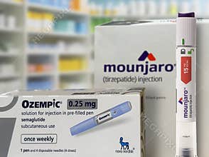 Ozempic from Novo Nordisk and Mounjaro from Eli Lilly with injection pen