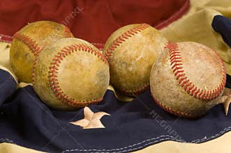 Baseball on flag bunting
