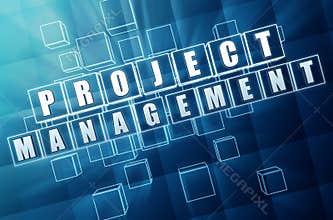 Project management in blue glass cubes