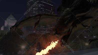 Fire-breathing dragon in flight 3D