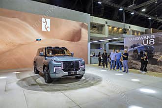 Nonthaburi, Thailand - Dec 6, 2023 : YangWang U8 received a lot of attention because it is the most luxurious model of BYD in