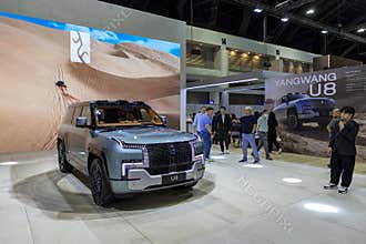 Nonthaburi, Thailand - Dec 6, 2023 : YangWang U8 received a lot of attention because it is the most luxurious model of BYD in