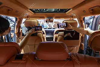 Nonthaburi, Thailand - Dec 6, 2023 : YangWang U8 received a lot of attention because it is the most luxurious model of BYD in