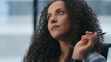 Satisfied director dreaming in panoramic windows place. Professional pondering