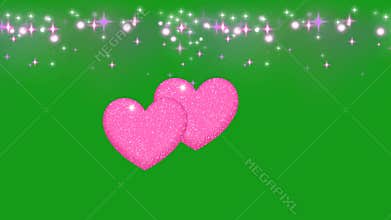 Shining pink hearts and stars green screen motion graphics