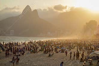 Beachgoers crowd the famous Ipanema beach in Rio de Janeiro, Brazil