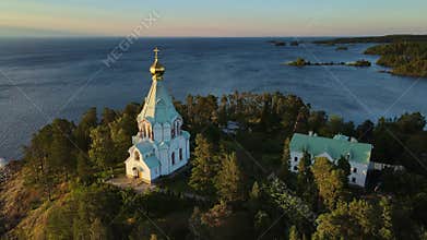 AERIAL: A hermitage located on a small island in Lake Ladoga, Karelia
