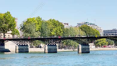 Bridge of Arts in Paris, view from boat towards pont Neuf