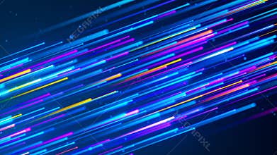 Abstract Futuristic Blue Purple Orange Blurry Focus Diagonal Straight Dotted Lines Glowing Light With Glitter Bokeh