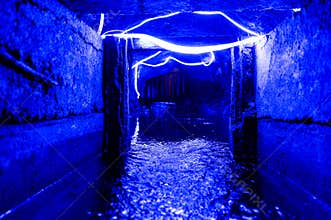 Underground ditch that flows underground in the karez in Turpan, Xinjiang