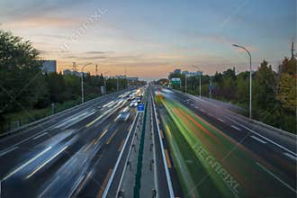 Beijing evening rush hour, street with crowded vehicles