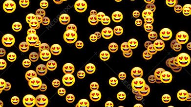 Emoji Heart Eye Smiley Emoticon Balls Flying Up Isolated Black Background