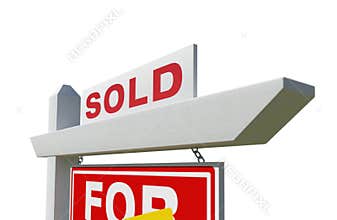 Sold For Sale Real Estate Sign on White Background with Transparent PNG Option.