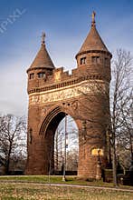 View of the The Soldiers and Sailors Memorial Arch in Bushnell Park, an eclectic design with two