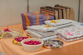 Christmas decoration. wedding presents in boxes