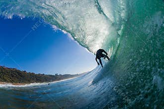 Surfer Inside Hollow Wave