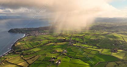Light rain mizzle clouds over Ballygally on Co Antrim Northern Ireland