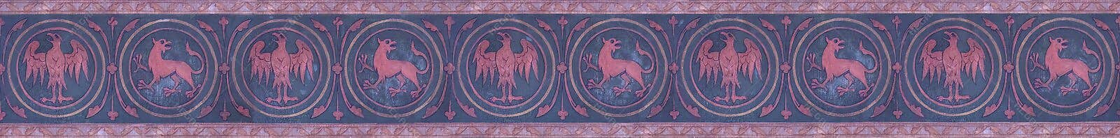 Gothic lion and eagle border painted ornamental art