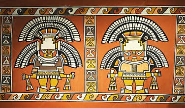 Tribal illustration with stylized warrior, typical of the Sican civilization, a pre-Inca culture that existed in the Ferreñafe