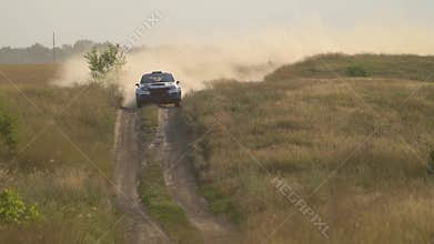 Volgodonsk, RUSSIA - 29 Julyr 2022: WRC Sport Rally cars racing new dirt track at 5th round of WRC championship of