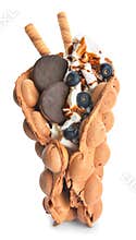 Delicious sweet bubble waffle on white background
