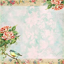 Vintage Shabby Bird and Rose Background