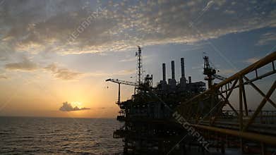Offshore construction platform for production oil and gas. Oil and gas industry and hard work.