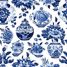 Generative AI Seamless vector delftware pattern-