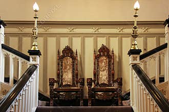 Clontarf Castle, twin chairs. . Dublin. Ireland
