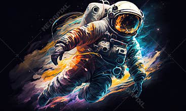Close up of an astronaut floating in outer space, generative AI
