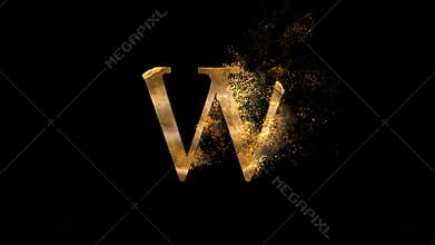 Golden letter W with particles, alphabet, abc, alpha channel