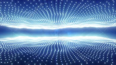 Abstract blue energy waves from particles above and below the screen