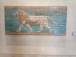 Lion frieze from the palace of the Persian king Darius I in Susa on display in the Louvre Museum, Paris, France.