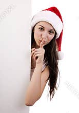 Female Santa with a banner