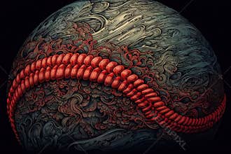 Emboidered red baseball ball manga style illustration generative ai