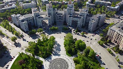 Aerial Derzhprom building in Kharkiv city center