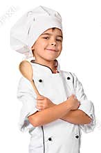 Girl chef with wooden spoon