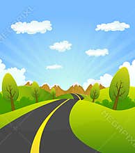 Spring Or Summer Road To The Mountain