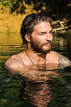 Young man in water